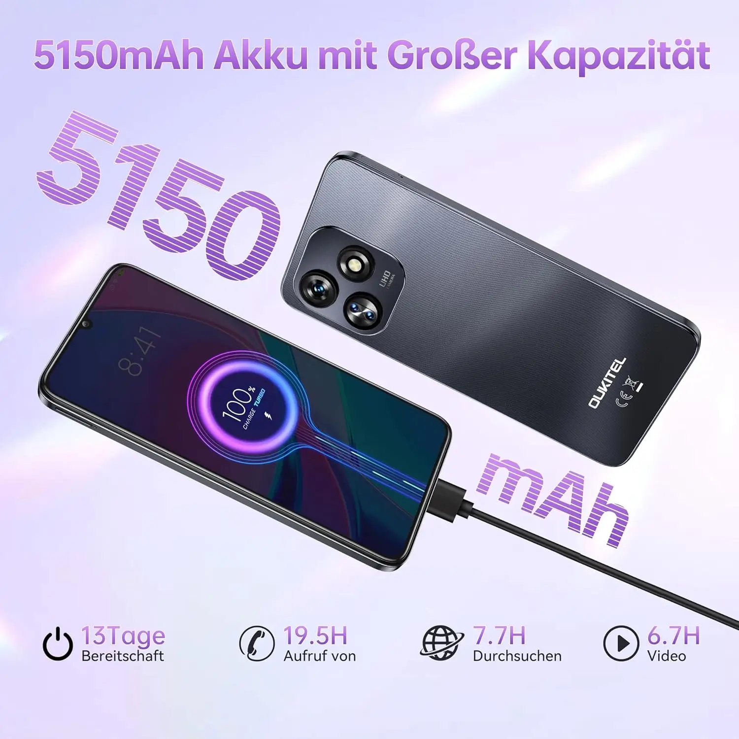 Oukitel C51 5150mAh Akku 9mm Ultra-dünnes Gehäuse SmartPhone（18GB+128GB） - Image 4