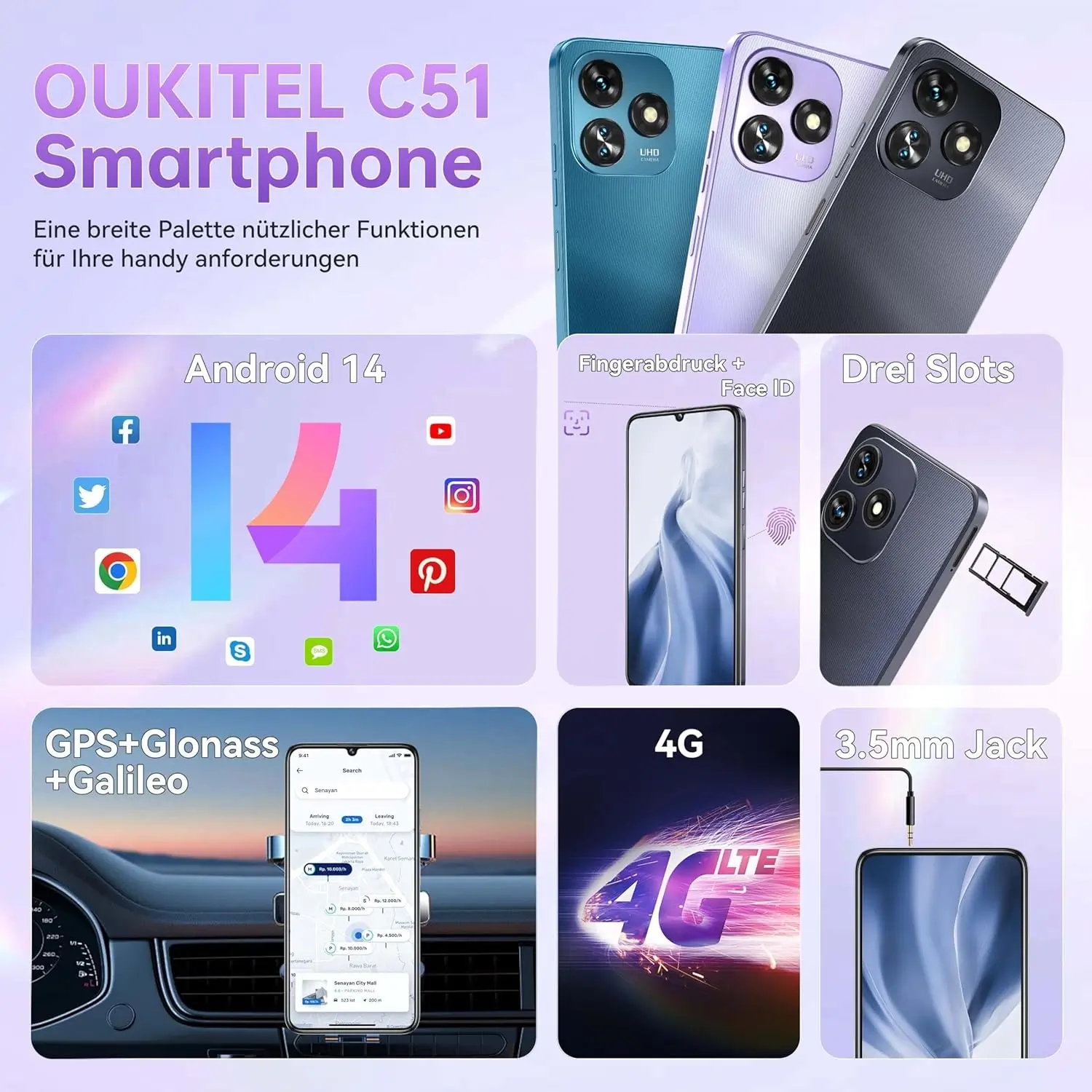Oukitel C51 5150mAh Akku 9mm Ultra-dünnes Gehäuse SmartPhone（18GB+128GB） - Image 6