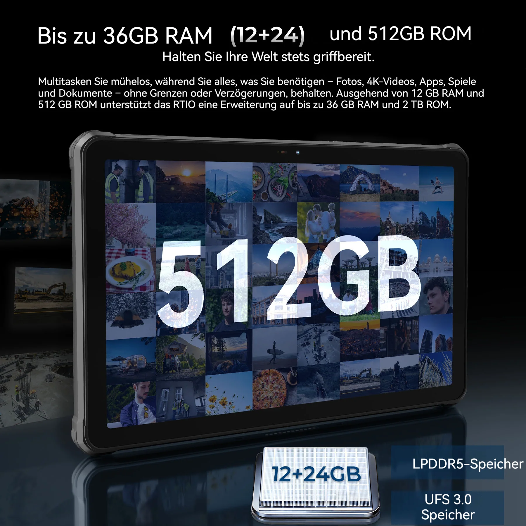 OUKITEL RT10 5G Robustes Tablet, 11-Zoll-Display, Dimensity 7400X, 25.000-mAh-Akku, 64-MP-Kamera, Android 15 (12 GB + 512 GB) - Image 6