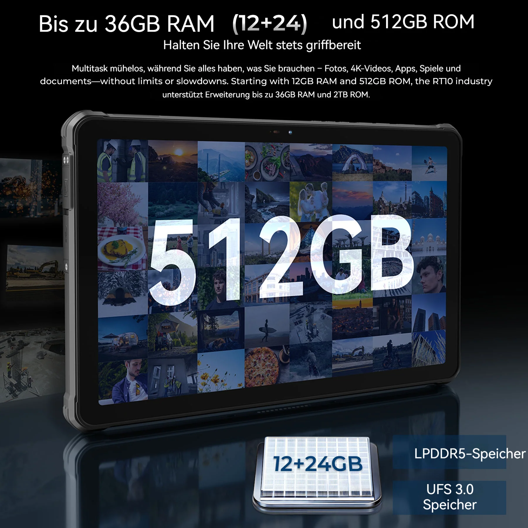 OUKITEL RT10 Industry 5G Rugged Tablet – 11-Zoll-Display, Dimensity 7400X, 25.000-mAh-Akku, 64-MP-Kamera, Android 15 (12 GB + 512 GB) - Image 4