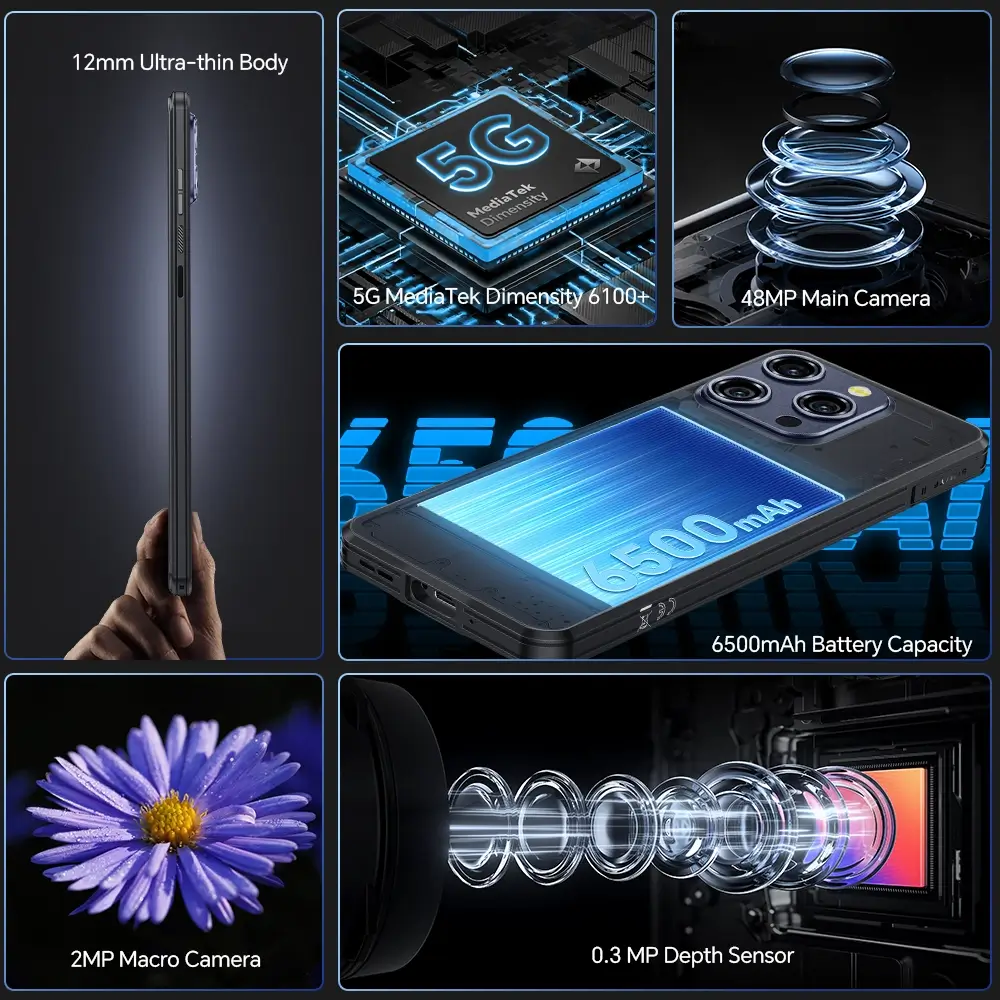 Oukitel WP52 Extrem dünnes 12mm 5G robustes Smartphone mit 6500mAh Akku (16GB+256GB). - Image 3